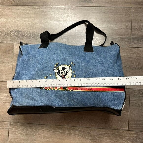 VTG Embroidered Mickey Mouse Unlimited Denim Genuine Classic Large Duffel Bag - Picture 9 of 10